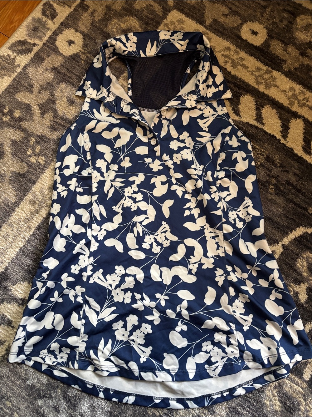 Women’s Navy Blue Floral Sleeveless Polo Top